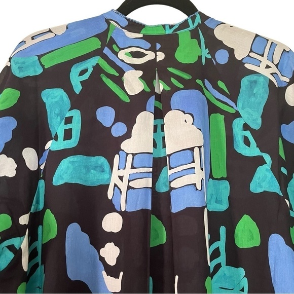 De Loreta Josefa maxi trapeze dress in Arcilla Azul print with balloon sleeves - Picture 12 of 14